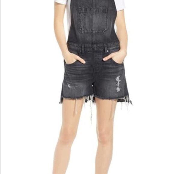 NWOT Hudson Sloan Distressed Faded Black Short Overalls Size XS - Picture 3 of 11